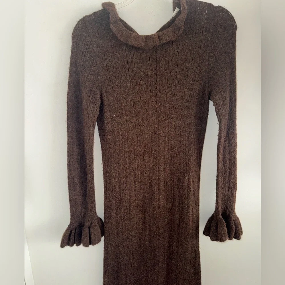 Doen Estella ruffled pointelle knit alpaca blend midi dress - Picture 4 of 9